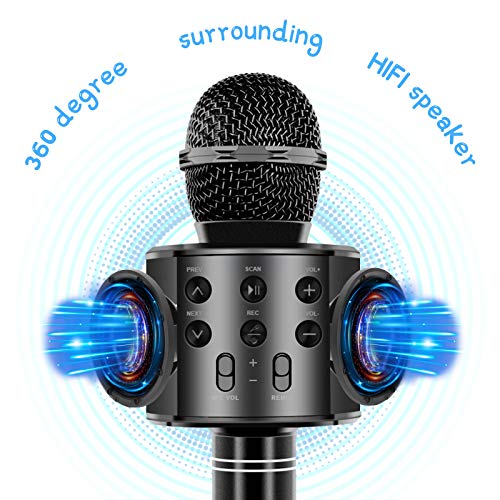 Wireless Bluetooth Karaoke Microphone for Kids Adults, Wrystte 5 in 1 Portable Handheld Karaoke Machine for 4-15 Year Old Girls Boys Birthday Xmas Party(Black)