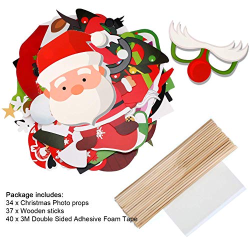 Christmas Photo Booth Props 34pc Artist Rendered Christmas Games for Party Supplies DIY Funny Xmas Selfei Props Accessories for Christmas Theme Party Favors Decorations Decor Supplies with Sticks