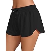 Yilisha Womens Drawstring Swim Shorts High Waisted Board Shorts Black Bathing Suit Bottoms Workout Shorts Swimsuit