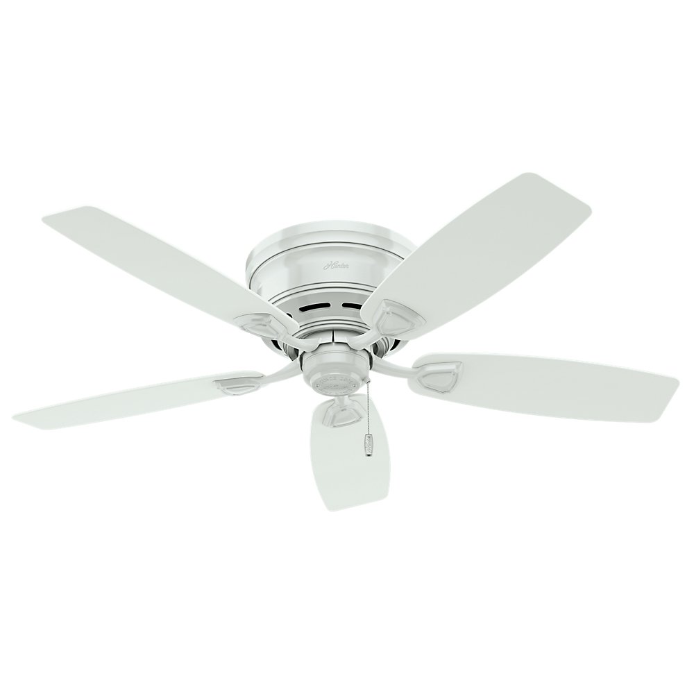 Hunter Indoor / Outdoor Low Profile Ceiling Fan, with pull chain control - Sea Wind 48 inch, White, 53119
