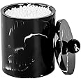 Tonxus Bathroom Qtip Holder Dispenser with Lid,Vanity Cotton Swab Holder,Resin Cotton Ball Container,Makeup Sponges Cosmetics Canister,Bath Salts Storage Box for Bathroom (Marble Black)