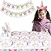 Clearance Sale ! Party Supplier Serves 16, Birthday Decoration Kits for Girls | Headband | Napkins | Plates | Cups | Straws | Table Cloth | Utensils | Happy Birthday Banner by Alyoen