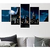 Set 5 Canvas Print Hogwarts Harry Potter Art for Living Room Bedroom Office Ready to Hang Fabric Home Artistic Movie and Cinema Different sizes (with Frame) (59x33 inch)