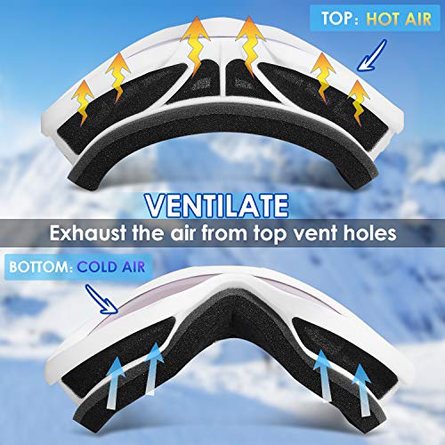 ShinePick Ski Goggles, Snowboard Goggles Over Glasses for Men, Women and Youth, Anti-Fog UV Protection OTG Snow Goggles for Skiing Skating(White)