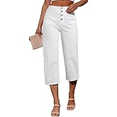 Sidefeel Women's Capri Pants Trendy Wide Leg Jeans High Waisted Stretchy Loose Cropped Denim Pants