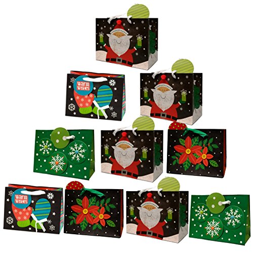 Christmas Small Gift Bags with Embellishments, 10 Pack