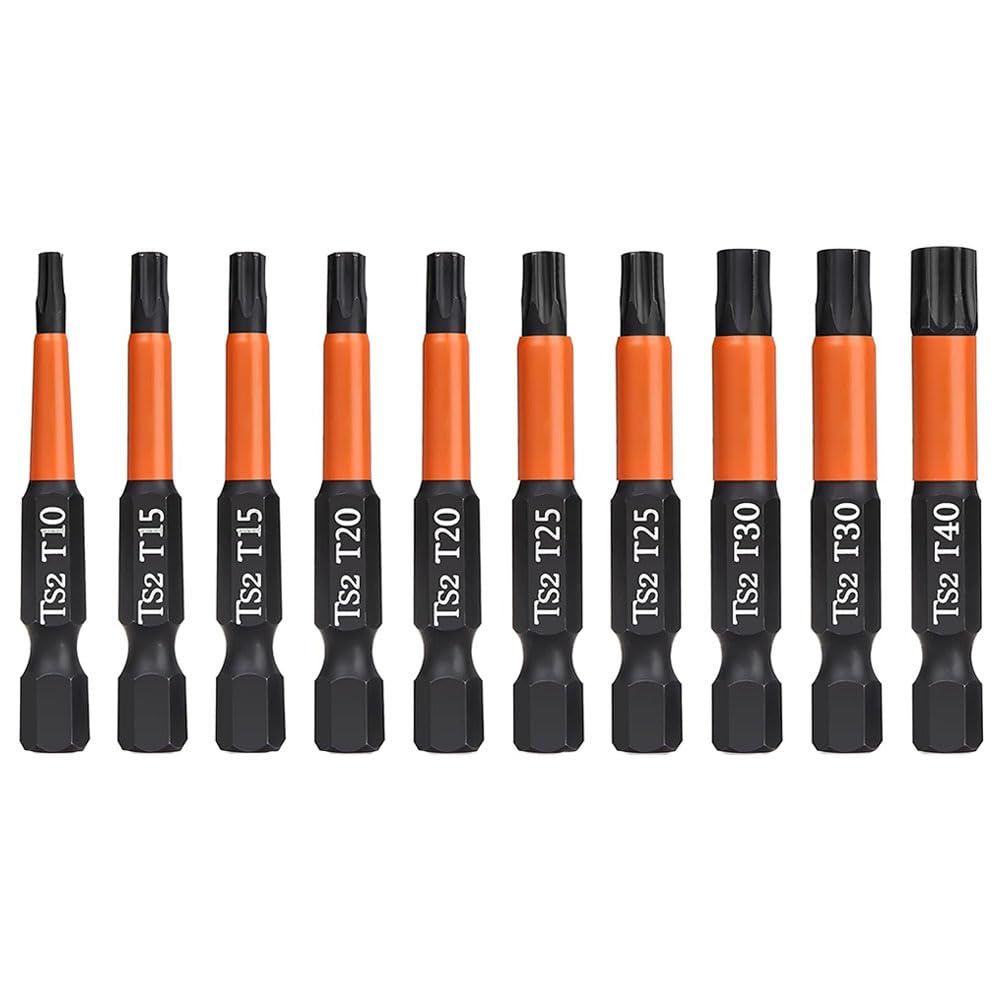 Teocpai 10pcs 50mm Torx Screwdriver Set Magnetic Screwdriver Set S2 T10-T40 Steel with 1/4" Hex Shank