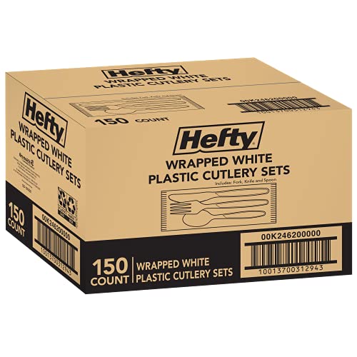 Hefty Individually Wrapped Plastic White HeavyDuty Cutlery, Disposable