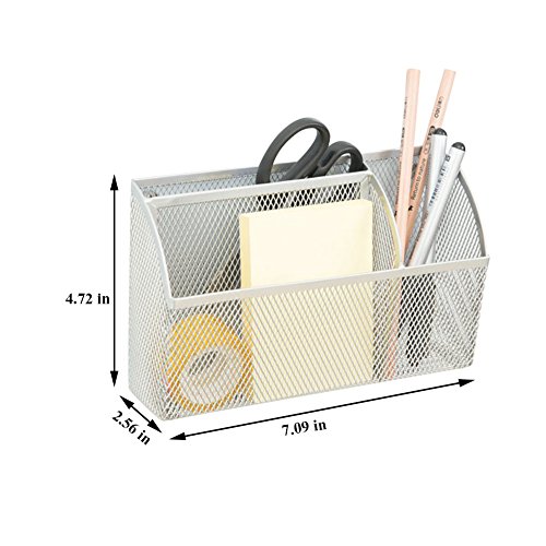 Lzttyee 3-Grid Metal Mesh Magnetic Organizer Storage Basket for Whiteboard/Refrigerator/Magnetic Surface, Silver