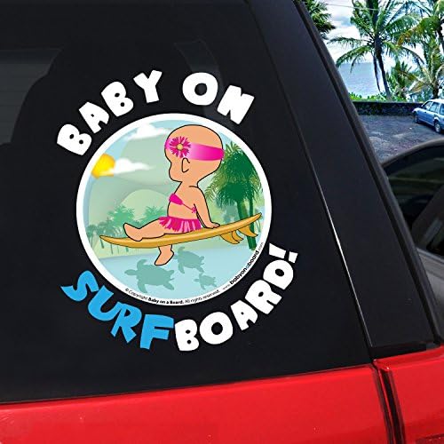 Baby on Surfboard Vinyl Decal Sticker - Girl - Fun Baby on Board Sports (5"x5.25")