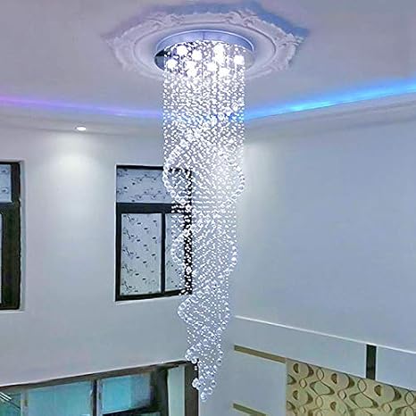 Moooni Modern Double Long Spiral Crystal Chandelier Lighting Rain