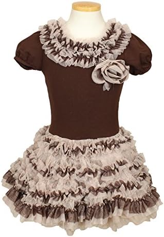 Popatu Little Girls' Brown Ruffle Neckline Petti Dress