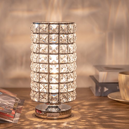 HAITRAL Crystal Table Lamp - Elegant Decorative Bedside Night Light Lamp, Chrome Sliver Desk Lamp for Bedroom, Living Room, Girls Room or as Ideal Gifts (HT-BD016)