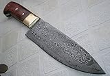 Rk -249, Custom Handmade Damascus Steel Chef Knife - Solid Colored Pakka Wood Handle with Brass Bolsters