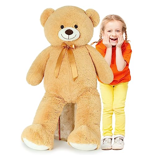 MorisMos Giant Plush Bear 130 cm, XXL Light Brown Teddy Bear Plush Large Plush Toy Bear, Soft Teddy Bear Gift for Baby Girlfriend Her Him Birthday Decorations