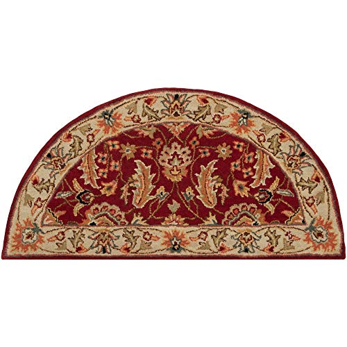Dark Red Hearth Rug Fireplace Carpet Semi Circle, Ivory