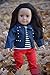 Jeans Doll Outfit for 18 inch Dolls - Denim Jacket with Striped Tee, Red Pants and Hat Fits 18 Inch Dolls - American Girl Doll Clothes