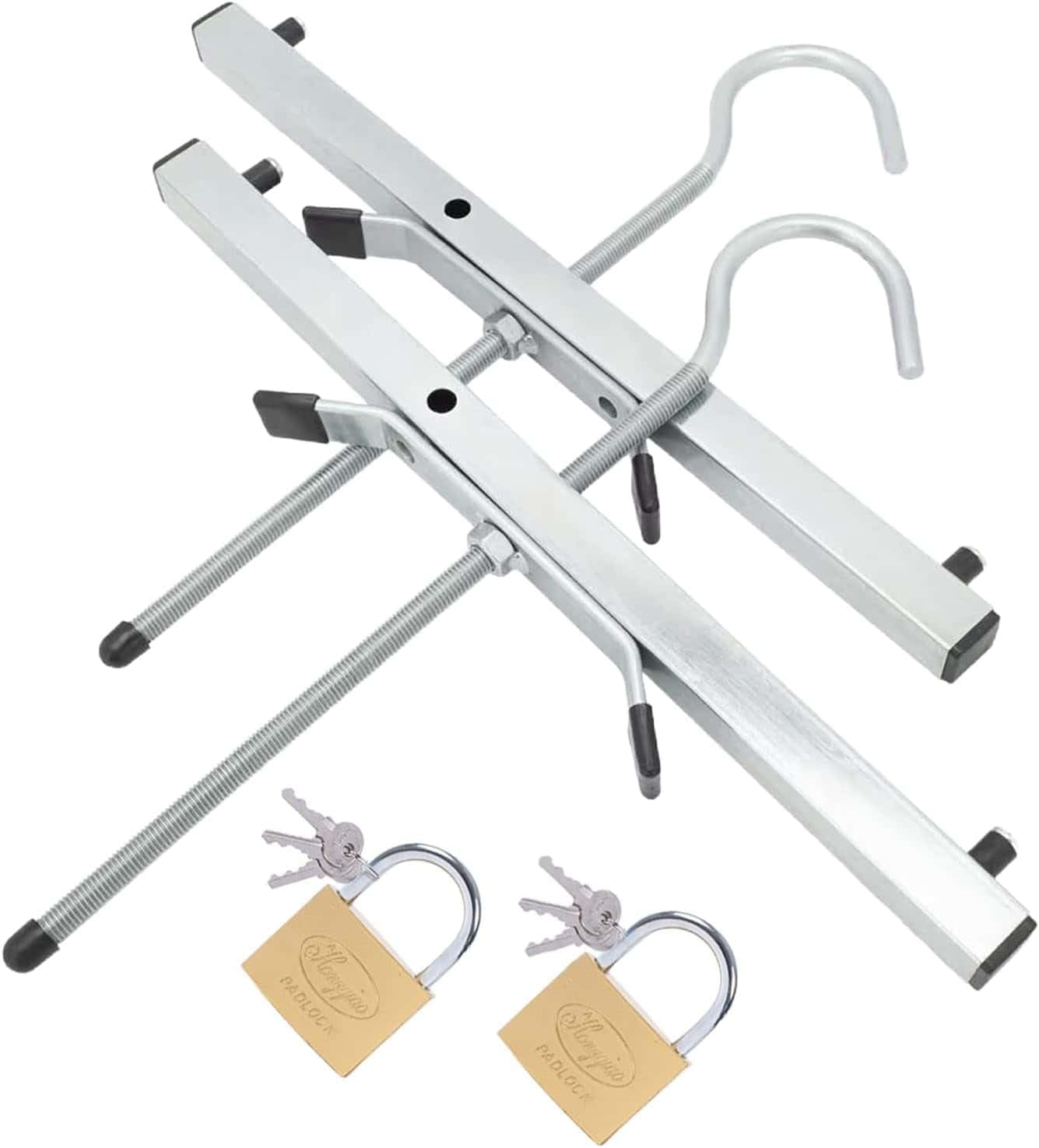 2 Pcs Ladder Roof Rack Clamps, 43 * 39.5 * 22cm Roof Rack Clamp Lock, Universal Ladder Roof Rack Lock Van Roof Rack Clamps Lockable Safe Ladders with 2 Free Padlocks Included