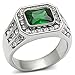 Men's Silver Stainless Steel Green Synthetic Stone Polished Ring, Size 10