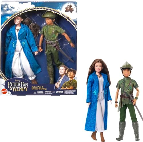 Disney Peter Pan & Wendy - Bambole Peter Pan e Wendy Darling, snodate con look caratteristici e abiti e scarpe rimovibili, giocattolo per bambini, 3+ anni, HNY36