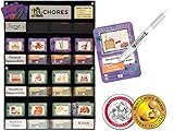 NEATLINGS Chore System - Chore Chart for Kids | 80+ Chores for Toddlers to Teens | Customize for 1 Child | Size 18”x12.5” | Teal Household Chore Cards/Purple Self-Care Chore Cards