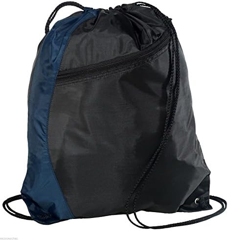 Bags for You - NavyBlue Black Two Tone Drawstring Backpack Bag (Zippered Front Design) Gymsack Sackpack Cinch Sack Backpack for Unisex Sports Activity As Soccer Shoes Exercise Futsal Swimming Running Sqash Tennis Badminton Yoga Bikes or Backpack Relax on the Palm Beach