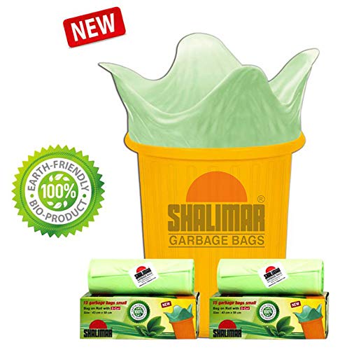 Shalimar Premium Compostable/Biodegradable Garbage Bags (Small) Size 43 cm x 51 cm 6 Rolls (90 Bags) (Trash Bag/Dustbin Bag) (Green Color)