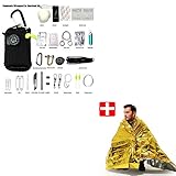 Micogo 29pcs Paracord Emergency Survival Kit,First Aid Kit & Emergency Fishing Gear Whistle Fire Starter Set & more (Black)