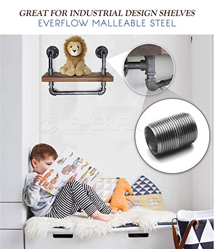 Everflow Supplies NPBL1260-10, Steel Nipple Pipe, Build Vintage DIY Furniture With Pre Cut Industrial Iron Pipe, Threaded Malleable Pipe 1/2" x 6" Black ( Pack Of 10)