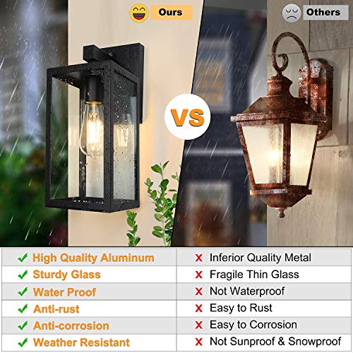 Dusk to Dawn Sensor Outdoor Wall Sconce, Exterior Wall Lantern Fixture with E26 Base Socket, Wall Mount Lights Anti-Rust Waterproof Matte Black Wall Lamp with Clear Glass Shade for Garage, Doorway