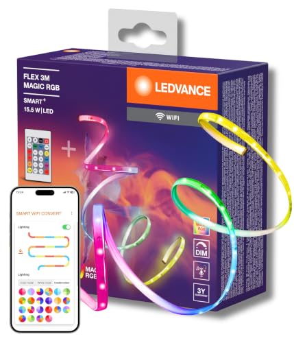 LEDVANCE Smart+ WiFi Flex 3M Led Strip, White, 15W, 350Lm, Dimmable, Dynamic Magic RGB Effect, Individual Choice of Light Color, App Controllable, Long Life, Easy Installation, Ip20