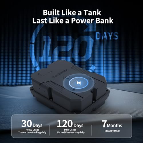 Magnetic GPS Tracker for Vehicles, Hidden Tracker Device for Car, Trailer, Up to 7 Months Battery Life, Real-Time Track, Waterproof, 5-Day Free Trial, Subscription Required