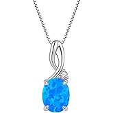 CARICY Opal Pendant Necklace 925 Sterling Silver Plated Created Gemstone Oval Opal Necklace Jewelry for Women Mother
