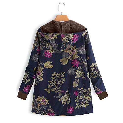 Women's Jacket Duseedik Womens Winter Warm Outwear Floral Print Hooded Pockets Vintage Oversize Coats (Navy A, US:12/CN:2XL)