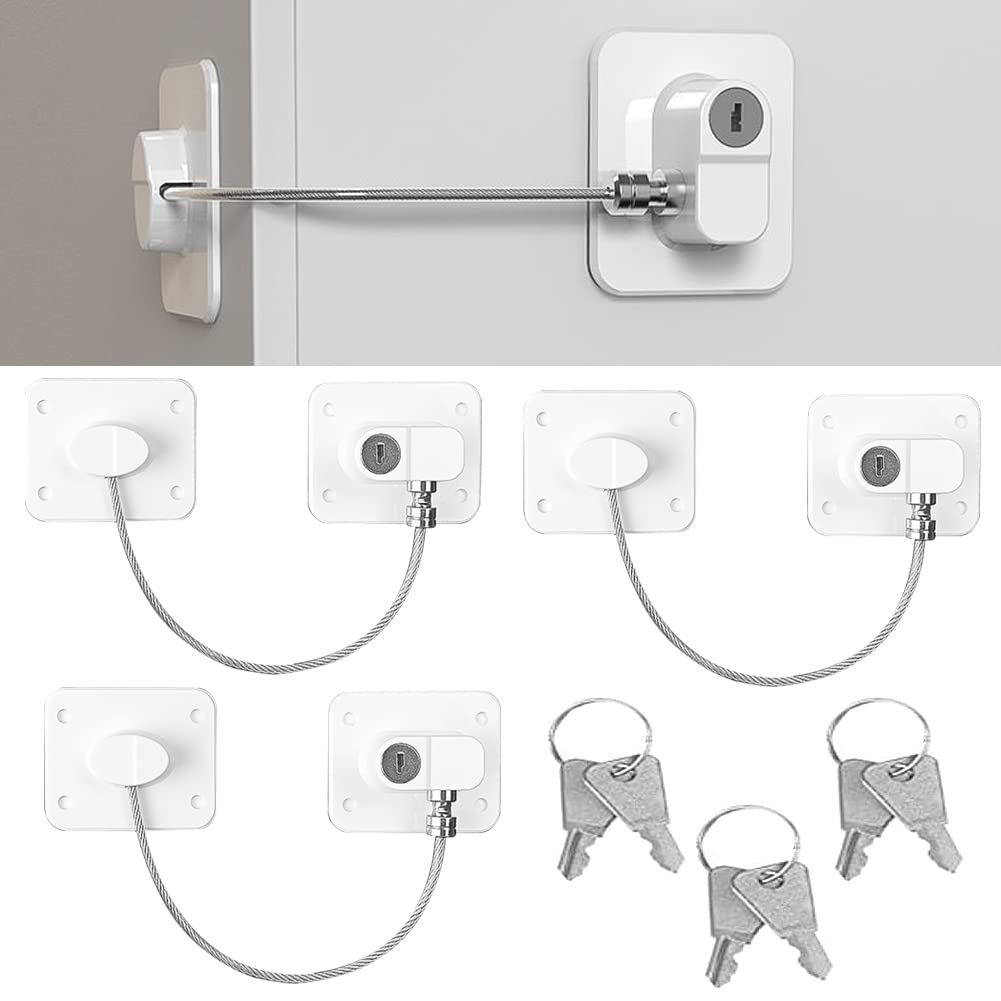 Kiwinvou 3P Black Children Safety Refrigerator Door Lock, Kids Security Window Lock, Cabinet Lock, Fridge Freezer Locks with 6 Keys (3P White)