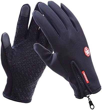 Adrinfly Unisex Waterproof Skiing Gloves Touchscreen Fleece Lined Winter Sports Gloves with Zipper Black Medium