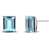 Desnuage Rectangle Aquamarine Blue Crystal Sterling Silver Stud Earrings Sparkly Gemstone Dainty Fashion Jewelry for Women