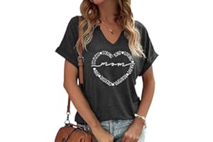 OVAZLY Mama Retro V Neck Shirts for Women Vintage Mama Mommy Mom Bruh Life T Shirts Mother's Day Tops Tee Gifts