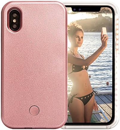 iPhone X Case, Voerou LED Illuminated Selfie Light Case Cover [Rechargeable] Light Up Luminous Selfie Flashlight Cell Phone Case for iPhone X(Rose Gold) (Rose Gold)