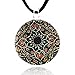 Chuvora Hand Blown Venetian Murano Glass Multi-Colored Black Mandala Flower Art Round Necklace, 17-19 inches
