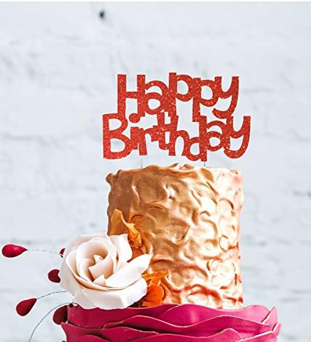 LissieLou Happy Birthday Cake Topper, Fun Style - Red