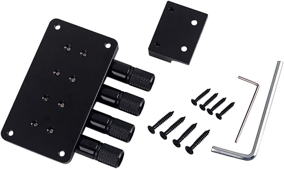 Alnicov Fixed 4 String Headless Guitar Bridge Tailpiece Saddle With Worm involved string device,Black - Image 5