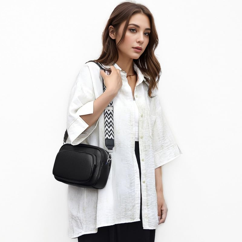 NIYUTA Damen Leder Umhängetasche - Crossbody Bag Schwarz mit Abnehmbarem und Breitem Schultergurt BfU8VPxKe2U9de9i 7