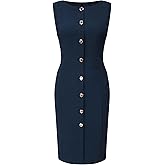 Hobemty Women's Sleeveless Pencil Dress Boat Neck Button Decor 2026 Work Office Sheath Dresses with Pockets