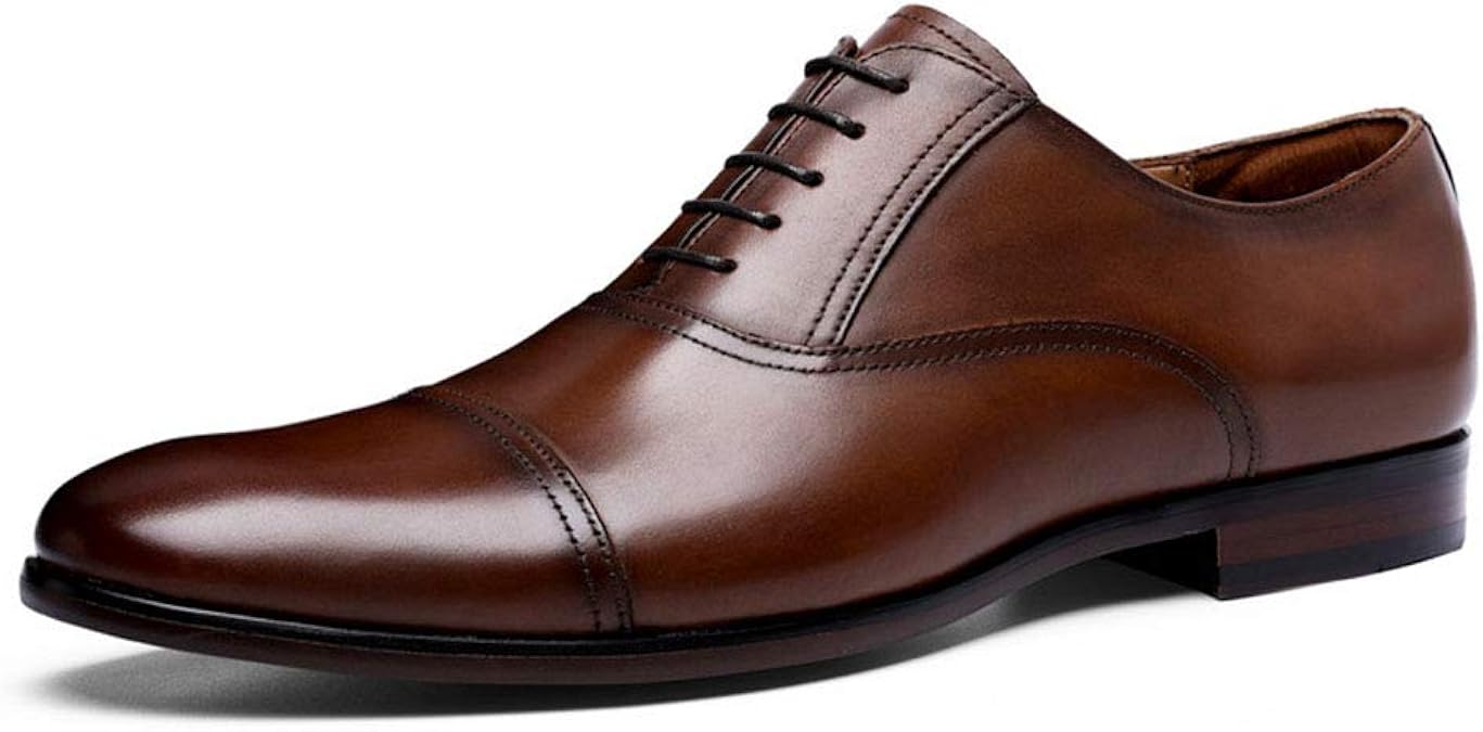 Full Grain Leather Business Dress Shoes Men Retro Patent Genuine