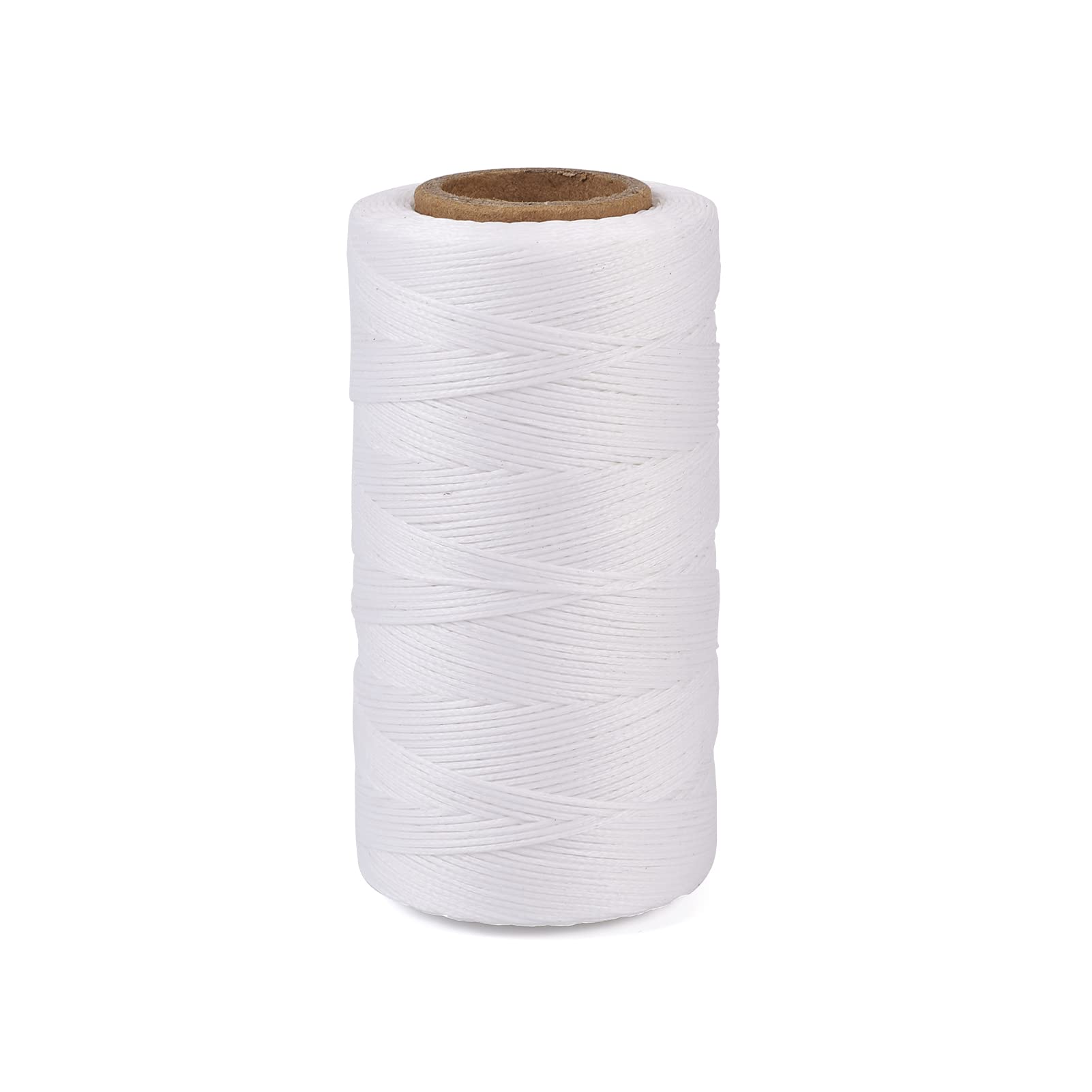 PandaHall 260 Meters 1mm Flat Waxed Polyester Cord White Leather Craft Thread Sewing Waxed String for Hand Stitching, Bookbinding, DIY Weaving Handicraft Tools, Shoes Repairing