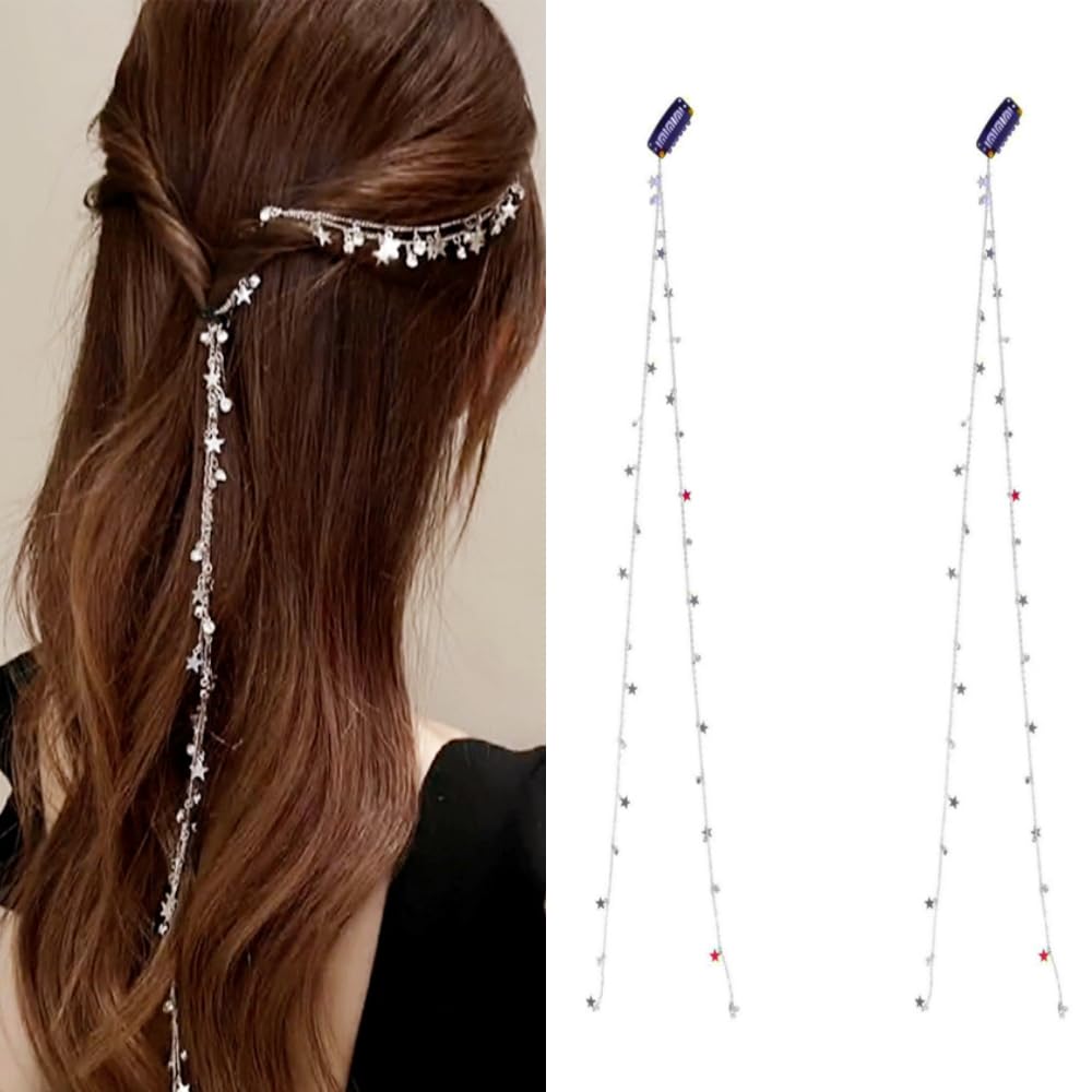 Davfiecn 2 PCS Braids Tassel Hair Chains Clips Accessories for Women Girls
