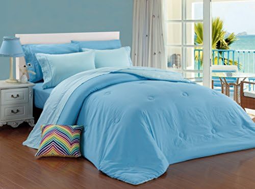 Comforter 3pcs Chakra Embroidery Set (QUEEN, LIGHT BLUE)