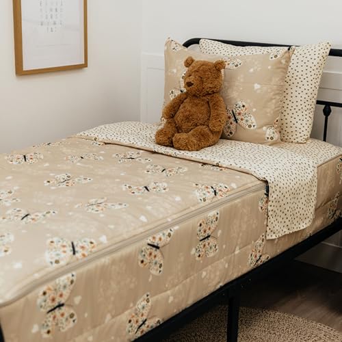 Tan Floral Butterfly All-in-One Zipper Bedding Set