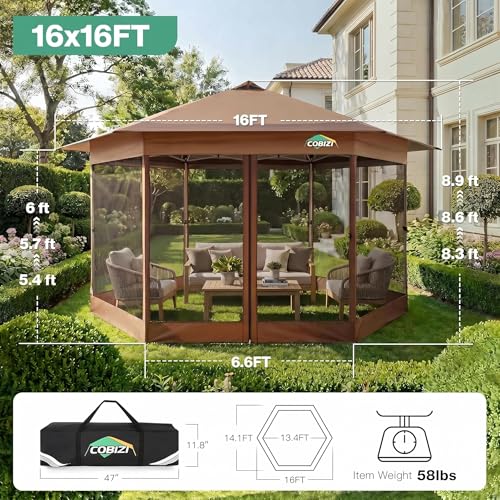 COBIZI 16x16 Pop-Up Gazebo Review: Hexagonal Canopy with Mosquito Netting image 19